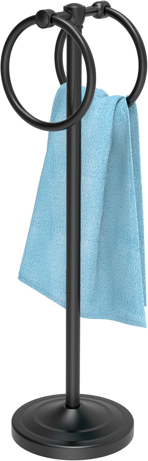 Hand Towel Holder Stand, SUS304 Stainless Steel Weighted Hand Towel Stand for Bathroom Kitchen Countertop Towel Stand with Double Stand Hand Towel Ring Total Height 18"(Matte Black)