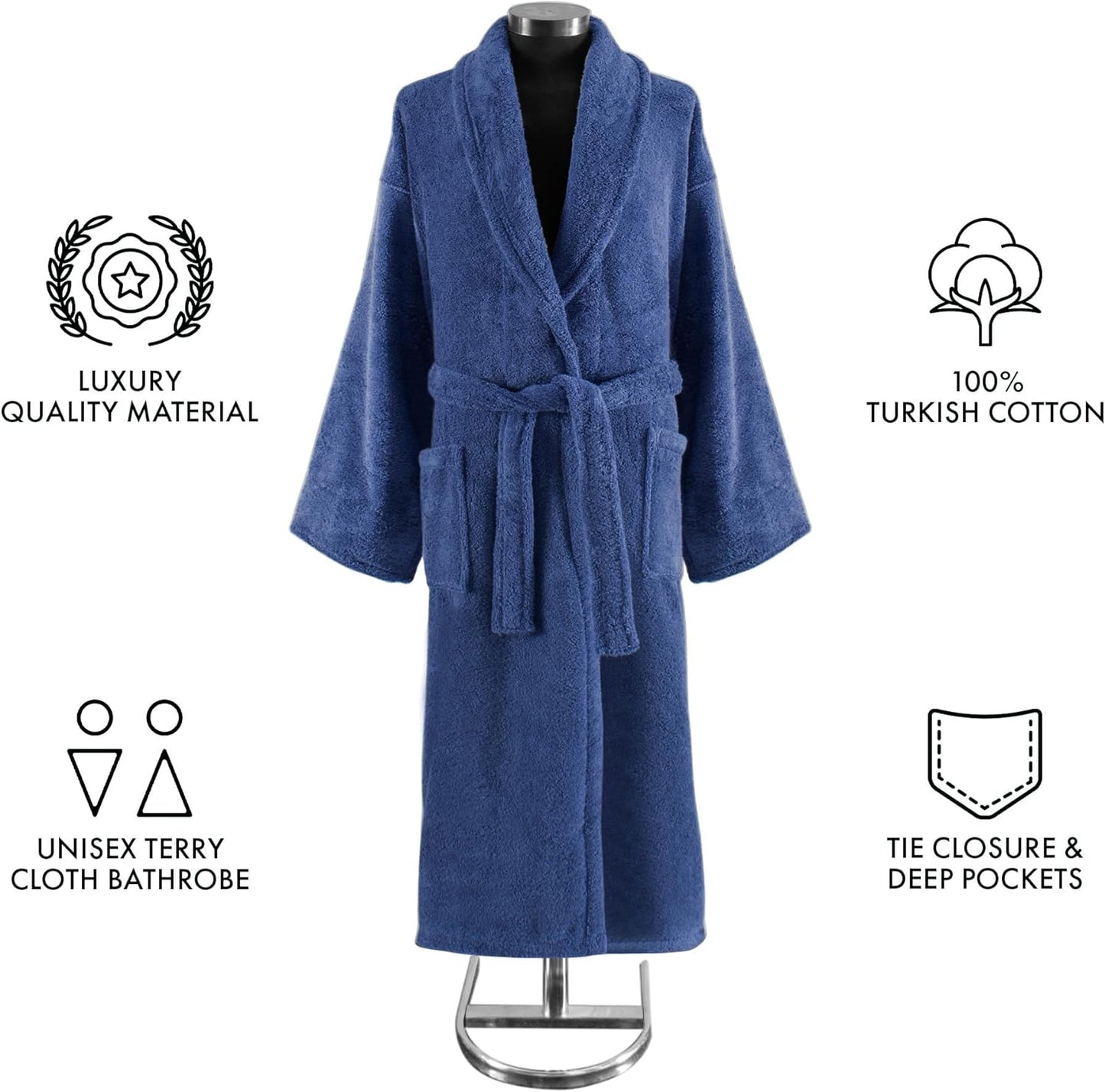 Classic Turkish Towels CTT Premium 100% Turkish Cotton Terry Cloth Bath Robe for Women & Men, Soft & Plush Long Unisex Robe