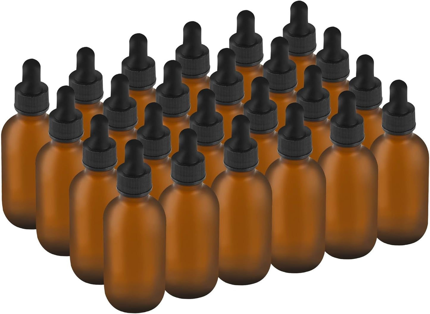 BILLIONSTARS 24 Pack 2oz Glass Boston Round Bottle with Graduated Calibrated Glass Pipettes - Amber Frosted - Tincture Bottles for Essential Oils, Liquids - Leakproof Travel Bottles