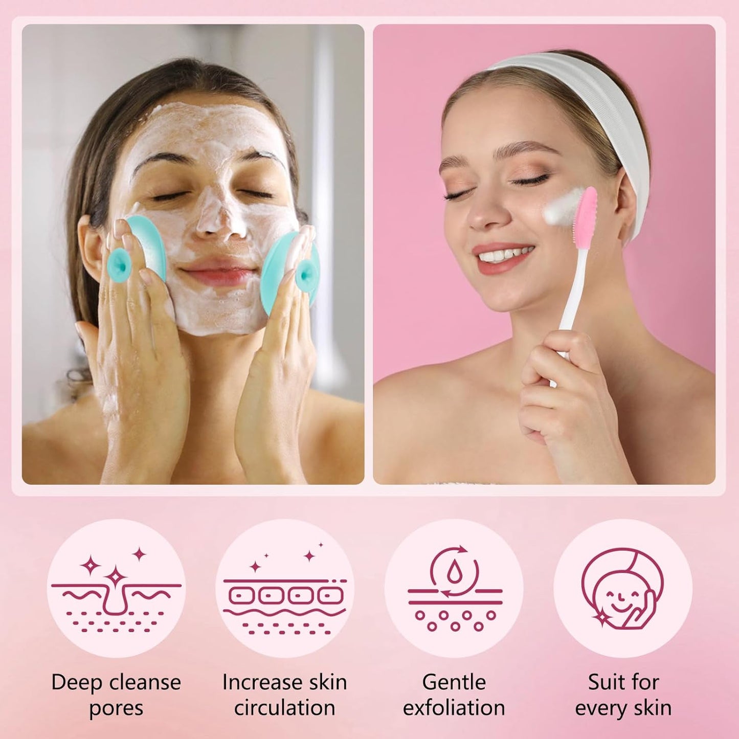 Silicone Face Scrubber, 3pcs Exfoliating Lip Brush, 3pcs Cleansing Brush,1pcs Face Mask Brush Exfoliator Blackhead Skin Care Tool