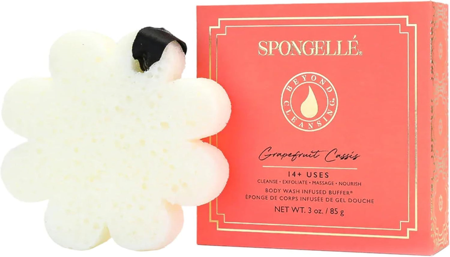 Spongelle Grapefruit Cassis Wild Flower Loofah Buffer with Box | Bath & Shower Loofah for Women | Body Scrubber Exfoliator with Body Wash Infused Sponge | 14+ uses | Zesty Grapefruit, Cassis & Vanilla