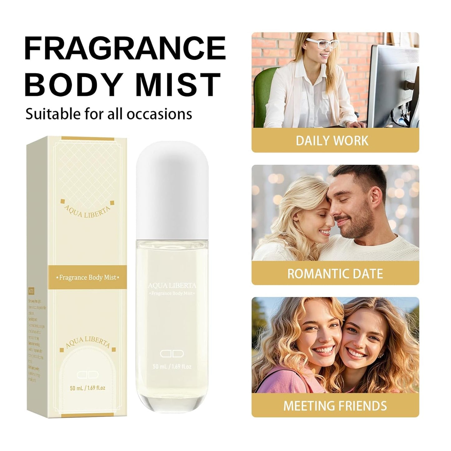 Body Mist Spray – Citrus & Floral Fragrance for Women – Daily Shower Mist & Refreshing Scent – 50ml Travel Size (AQUA LIBERTA)