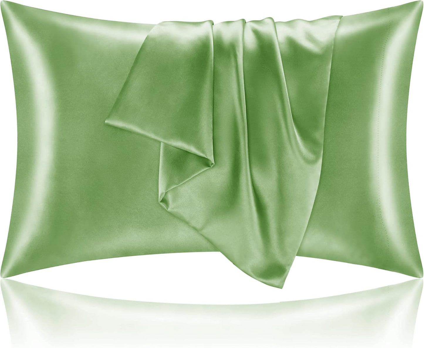 BEDELITE Satin Pillowcase for Hair and Skin, Super Soft and Cooling Similar to Silk Pillow Cases 2 Pack with Envelope Closure, Gift for Women Men(20"x26" Standard Size, Sage Green)