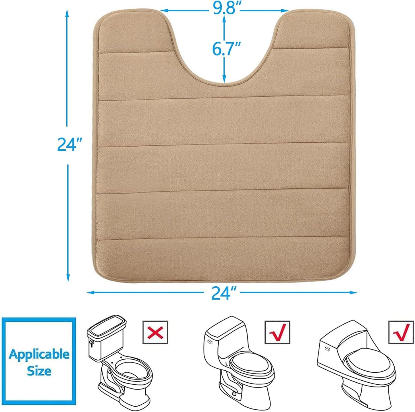 Buganda Memory Foam U-Shaped Contour Toilet Rugs, Non Slip Absorbent, Thick Soft Washable Bathroom Mat, Floor Carpet Bath Rugs Mat for Toilet Base (24" x 24", Camel)