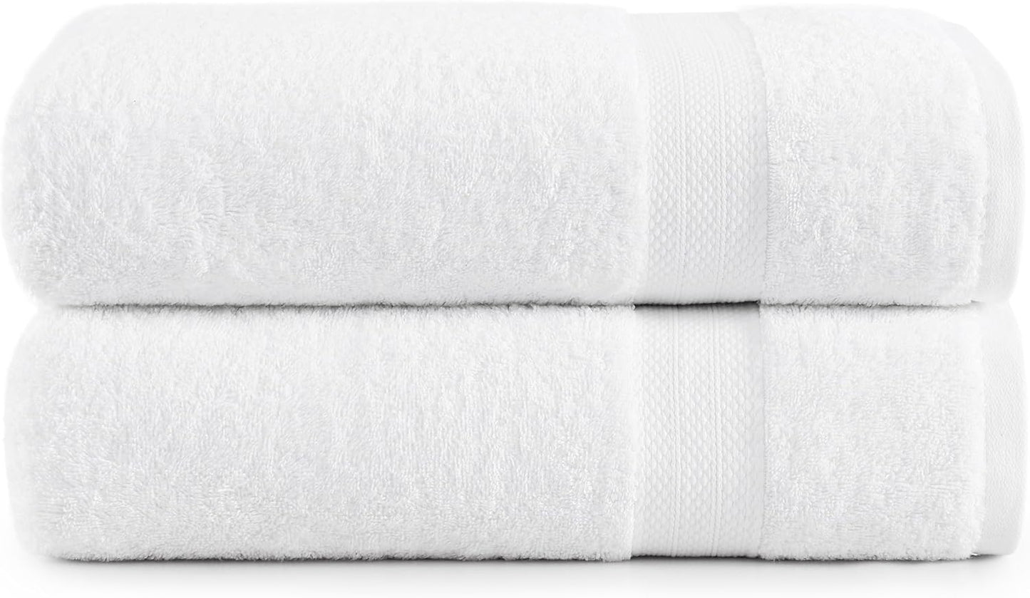 LANE LINEN 100% Cotton 2 Pack Bath Sheets (35"x66") - Ring Spun Cotton - Extra Large Bath Towels Set - Quick Drying, Soft & Absorbent Oversized Bathroom Towel Sets - Hotel Quality - White Towels