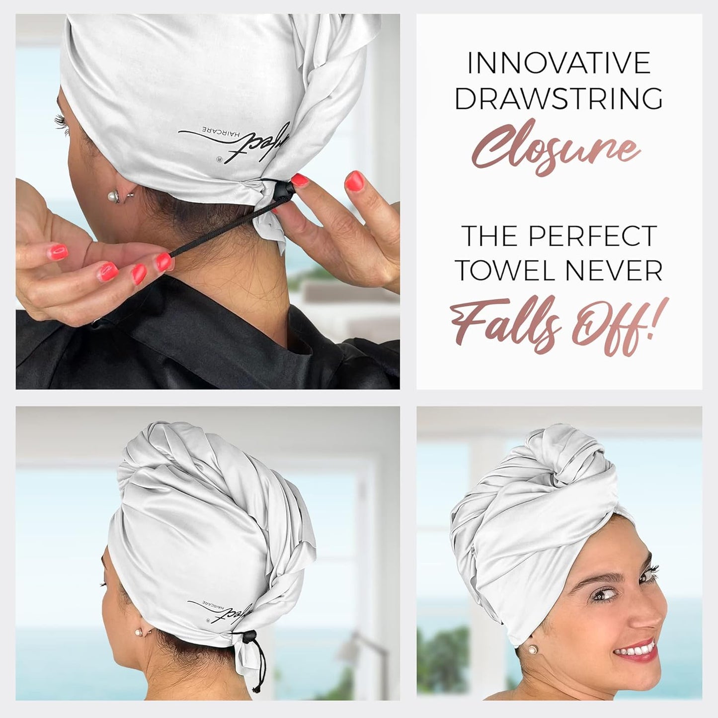 THE PERFECT HAIRCARE Microfiber Hair Towel Wrap for Women - Absorbent Quick Drying Turban for Wet, Curly, and Long Hair for Women, Girls, and Kids - Anti Frizz White