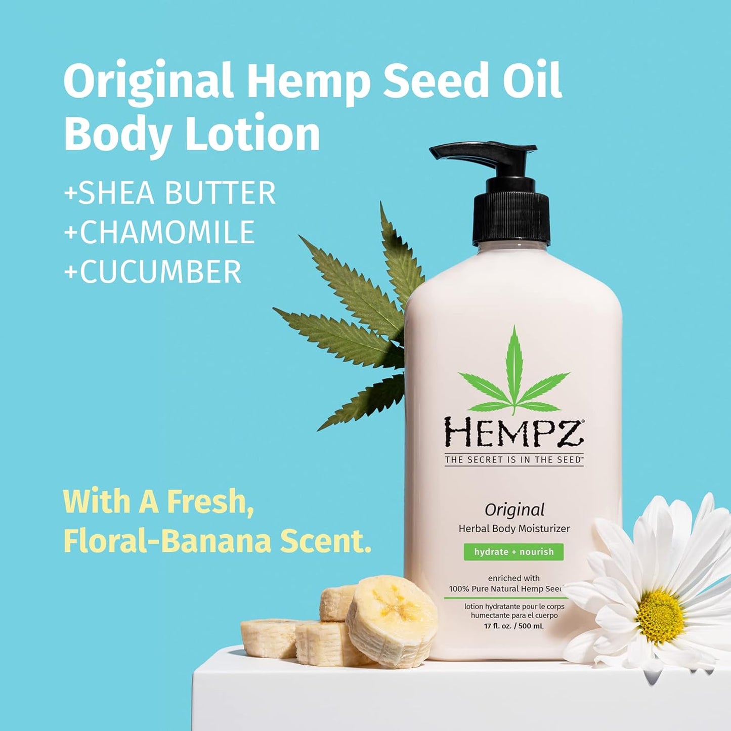 Hempz Original, Natural Hemp Seed Oil Body Moisturizer with Shea Butter and Ginseng, Original Scent, Floral Banana, 17 Fl.Oz ( Packaging may vary )