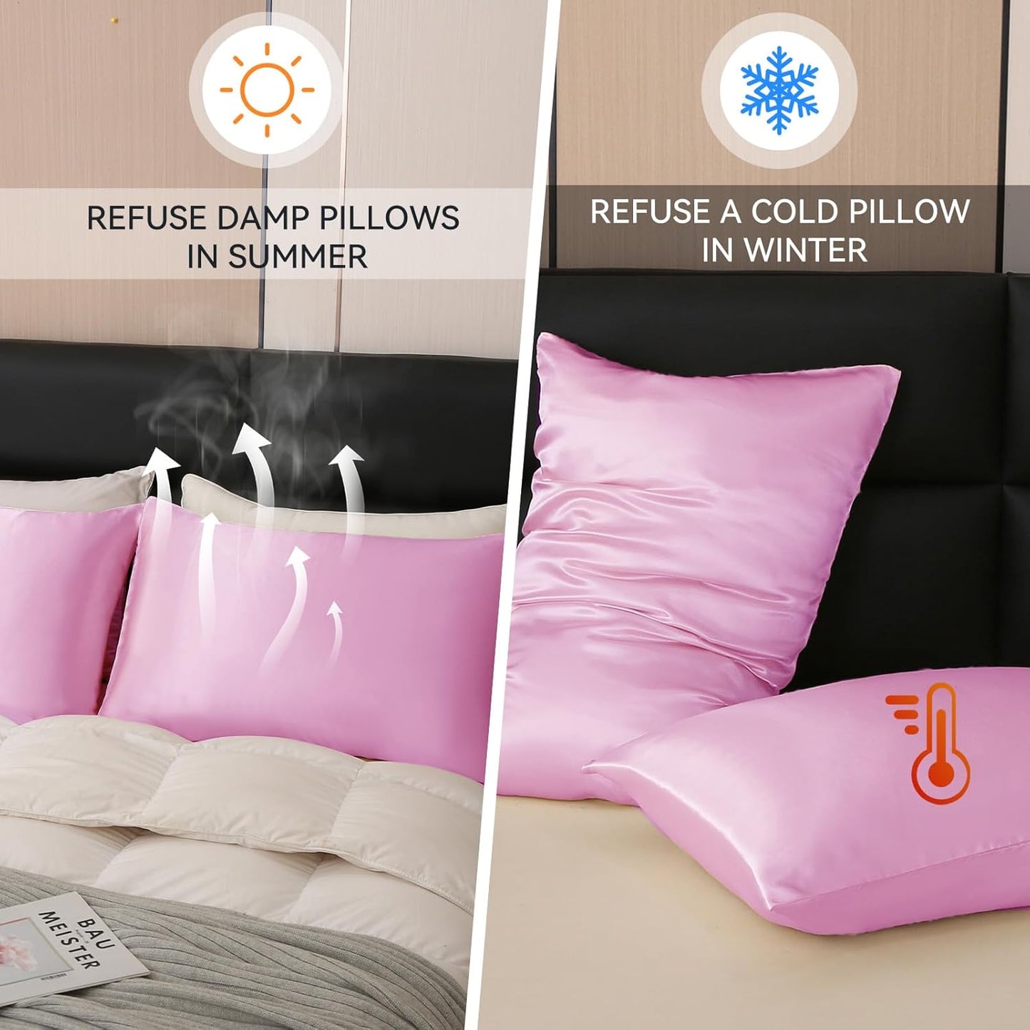 Tyfitb Satin Pillowcase Set for Hair & Skin Care – Cooling, Hypoallergenic, Anti-Frizz, Wrinkle-Free – Soft, Luxurious Pillowcases with Envelope Closure – 2-Pack, King Size 20x36, Gift-Ready