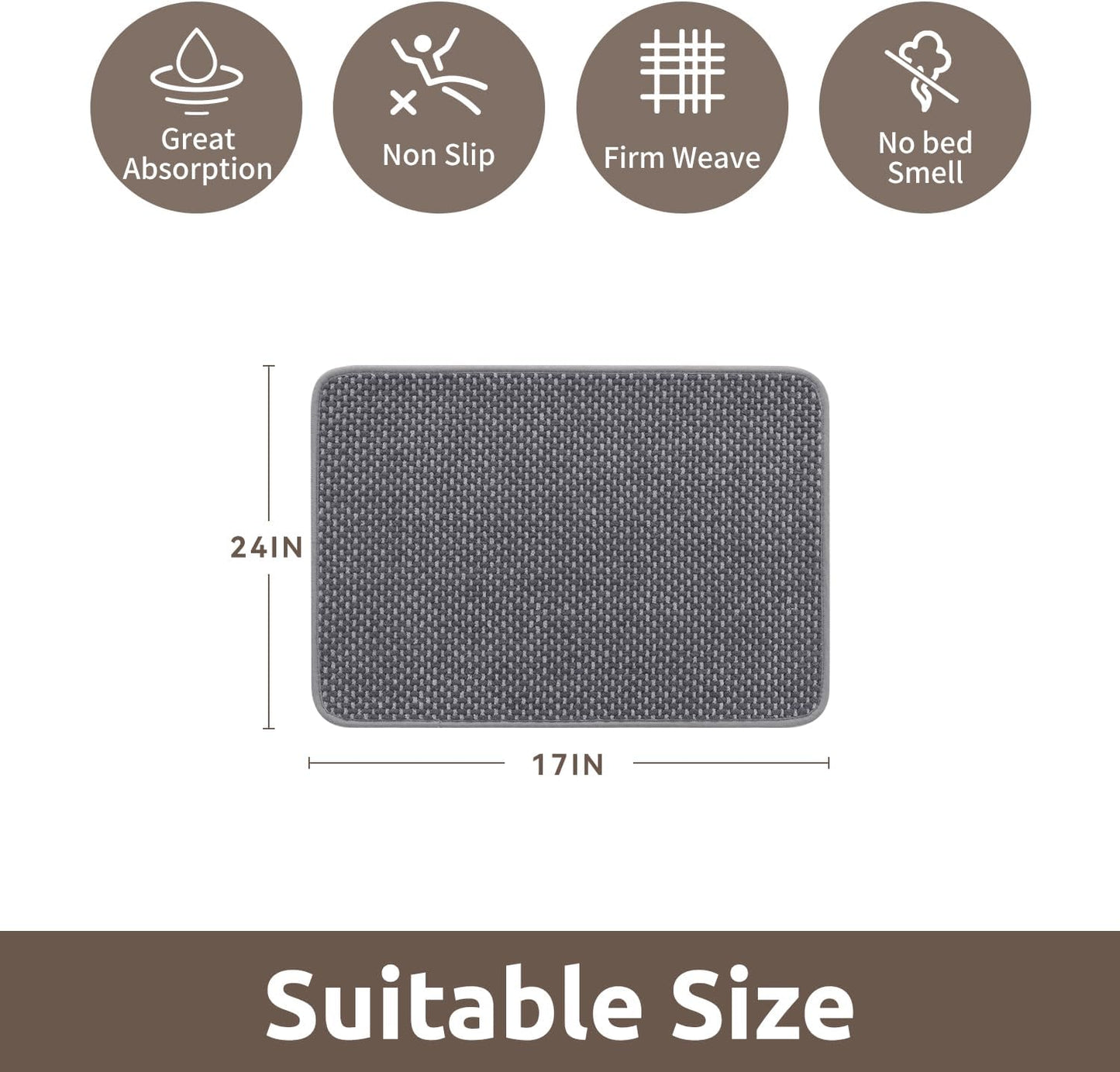 AMOAMI Chenille Bath Mat Super Absorbent Bathroom Mat Quick Dry Bath Mats for Bathroom Rubber Backed Bathroom Rugs Non Slip Washable Fit Under Door, Front of Bathtub, Sink, Darkgrey&LIGHTGREY 17"x24"