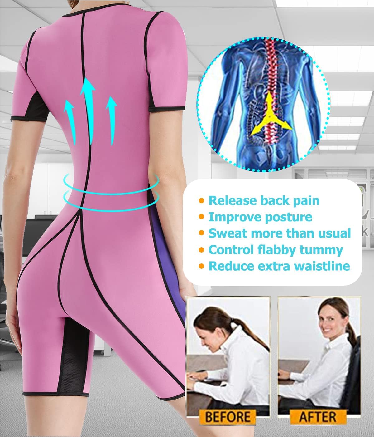 NonEcho Neoprene Sweat Sauna Suit Shaper for Women Slimming Full Body Shapewear Waist Trainer Workout Top with Sleeve