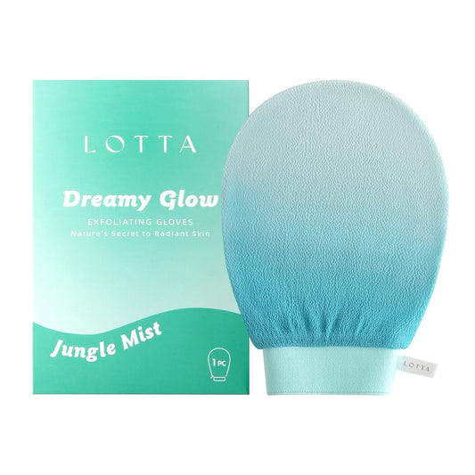 LOTTA Dreamy-Glow Deep Exfoliating Glove - Vegan Dead Skin Removal Body Scrub Mitt Bath Washcloth for Women Shower Exfoliation (Jungle Mist)