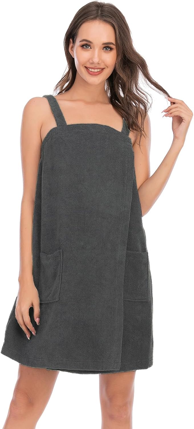 Veseacky Women Bath Wrap Towel for Womens Shower with Pocket Adjustable Spa Robe & Facial Headband