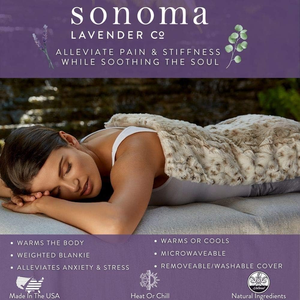 Sonoma Lavender Aromatherapy Spa Blanket Filled with Lavender Flowers and Flaxseed, Hot/Cold Microwaveable Blanket for Soothing Muscles with Removable Washable Cover (44" x 18", Angora Platinum)