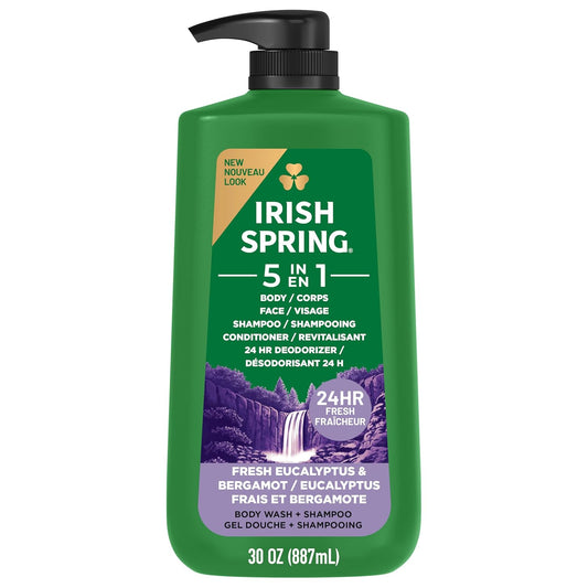 Irish Spring 5 in 1 Body Wash for Men, Men's Body Wash, Smell Fresh and Clean for 24 Hours, Conditions and Cleans Body, Face, and Hair, Made with Biodegradable Ingredients, 30 Oz Pump