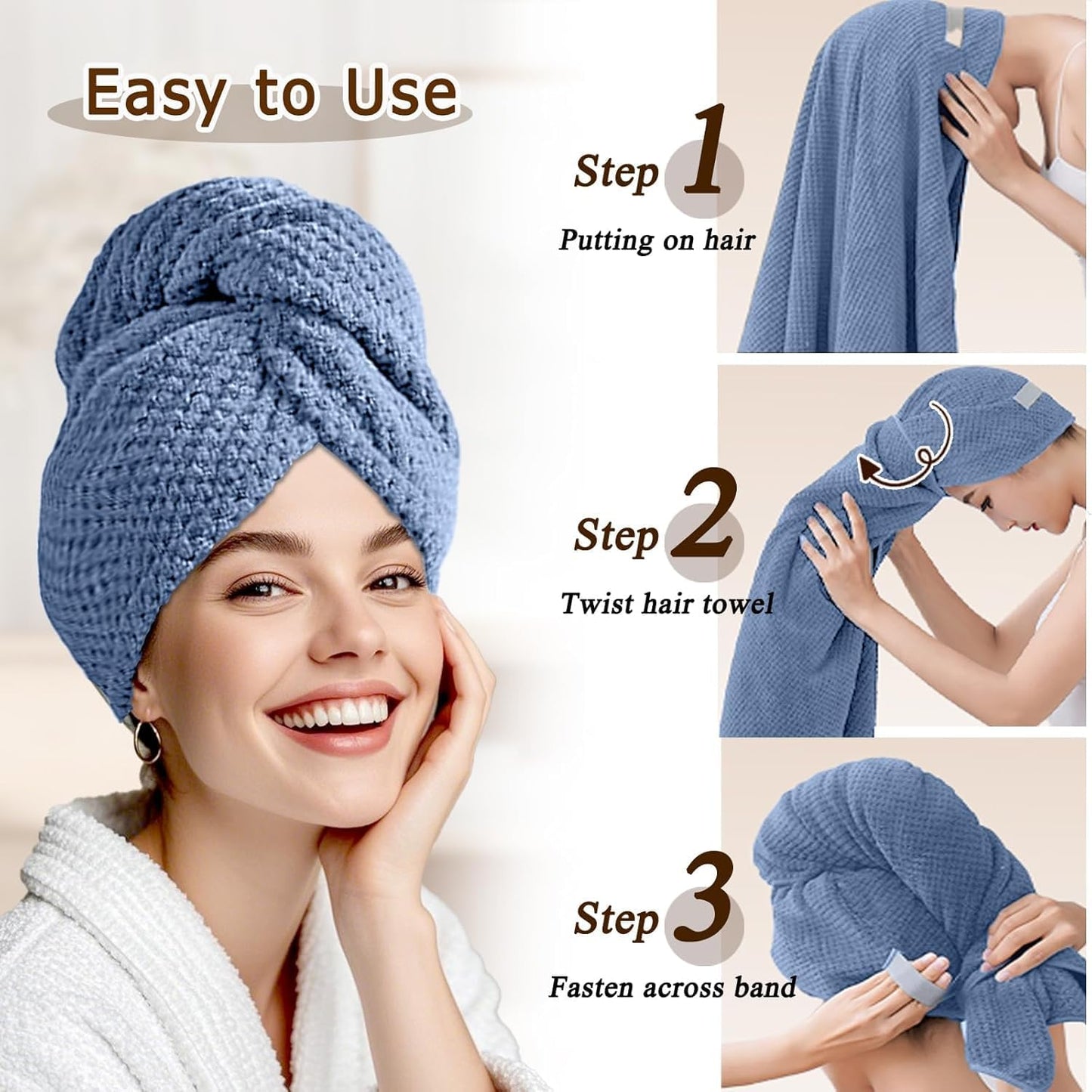 2-Pack Women's Microfiber Hair Towel Wrap - 50% Faster Dry, Ultra-Absorbent & Anti-Frizz. Ideal for Long/Curly Hair. 27.5x39.4 Oversized, Lightweight for Travel, Gym, Spa & Home