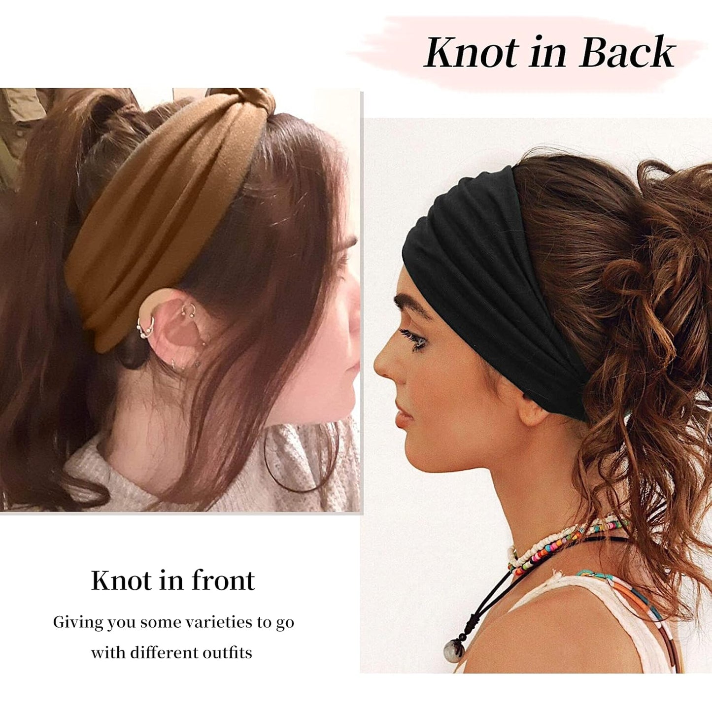 Wide Headbands for Women Black Stylish Head Wraps Boho Thick Hairbands Large African Sport Yoga Turban Headband Hair Accessories (Pack of 4)