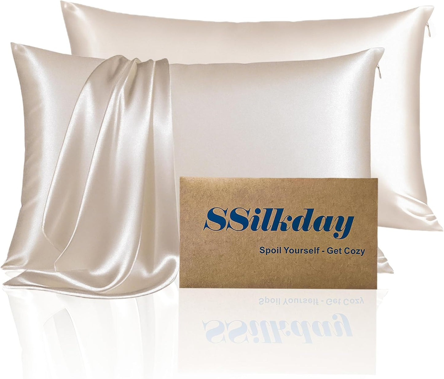 Mulberry Silk Pillow Cases 2 Pack Standard Size with Zipper, Ultra Smooth Soft Breathable Cooling Pillow Cases for Hot Sleepers, Silk Satin Pillowcase for Hair and Skin Set of 2, Gifts for Women