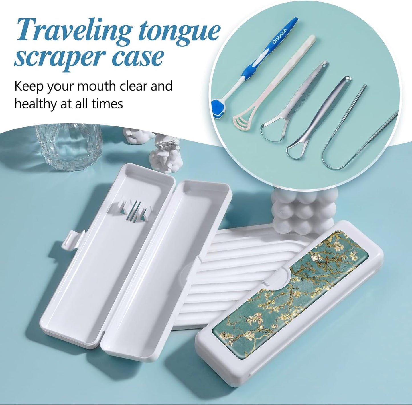 Toothbrush Travel Case - Colorful Pattern, Holder and Covers for Toothbrushes, Includes Tongue Scraper Case
