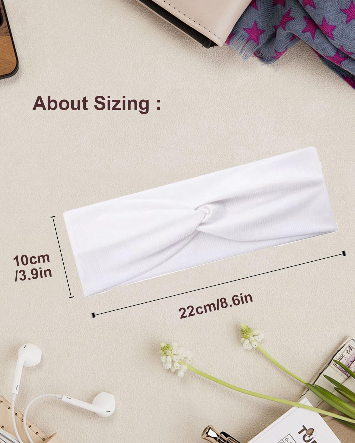 10 Pcs Wide Absorbent Sport Headbands for Women, Non-slip, Stretchy, Soft Cotton Twist Knotted Hair Bands for Daily Workout Yoga Running Sports, CE