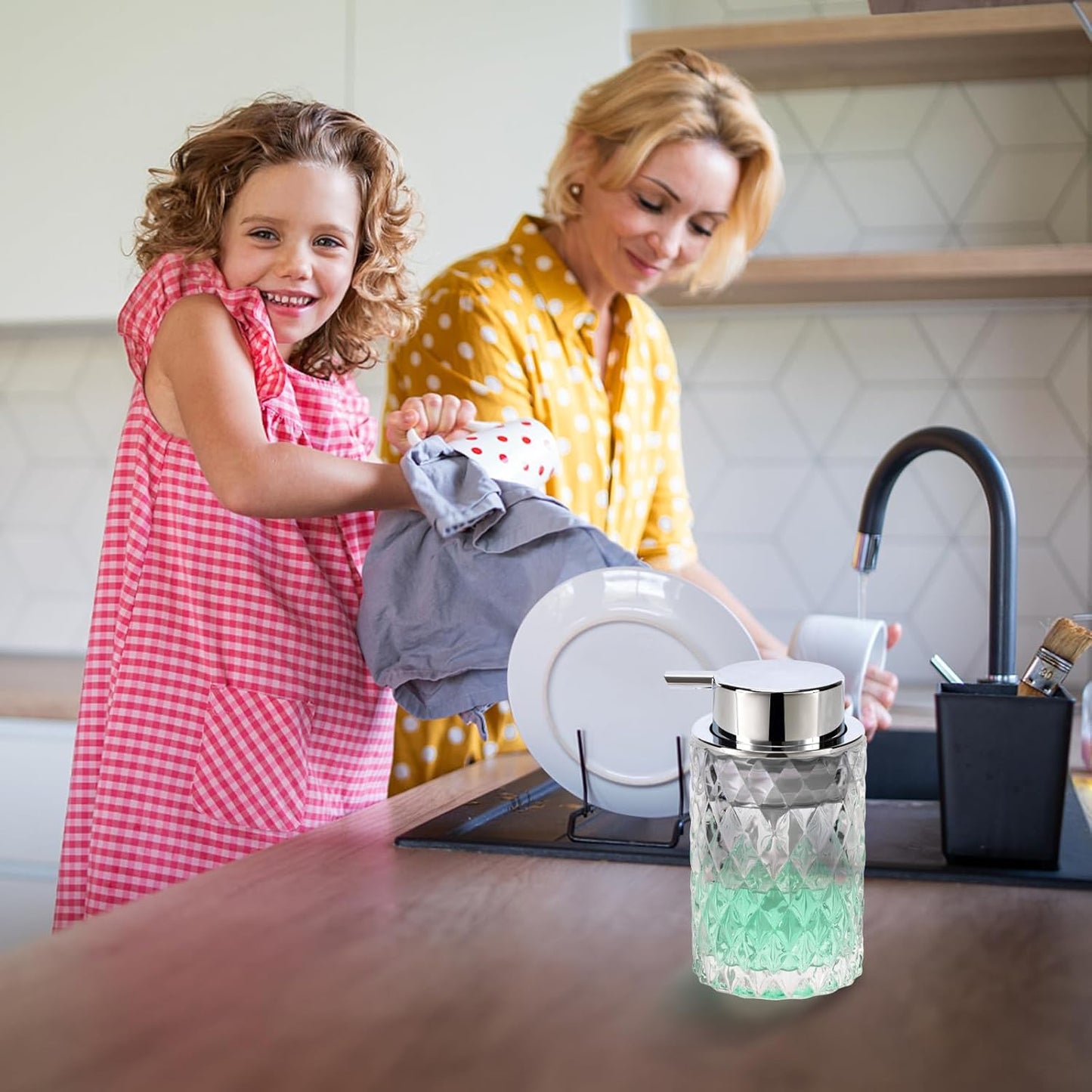 Bathroom Glass Soap Dispenser with Durable Rust-Proof Plastic Foam Pump Hand Lotion Dispenser Antislip Shampoo Kitchen 10oz 2 Pack