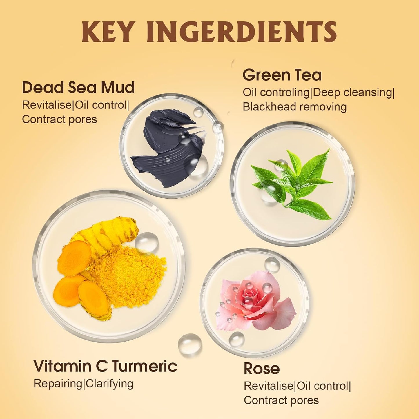 4 Pack Clay Mask, Vitamin C Turmeric Dead Sea Mud Facial Mask, Rose, Green Tea Clay Masque Set - Weekly Self Care Spa Gift for Women and Men, Skincare for Deep Cleansing Pore Minimizing Face Masks