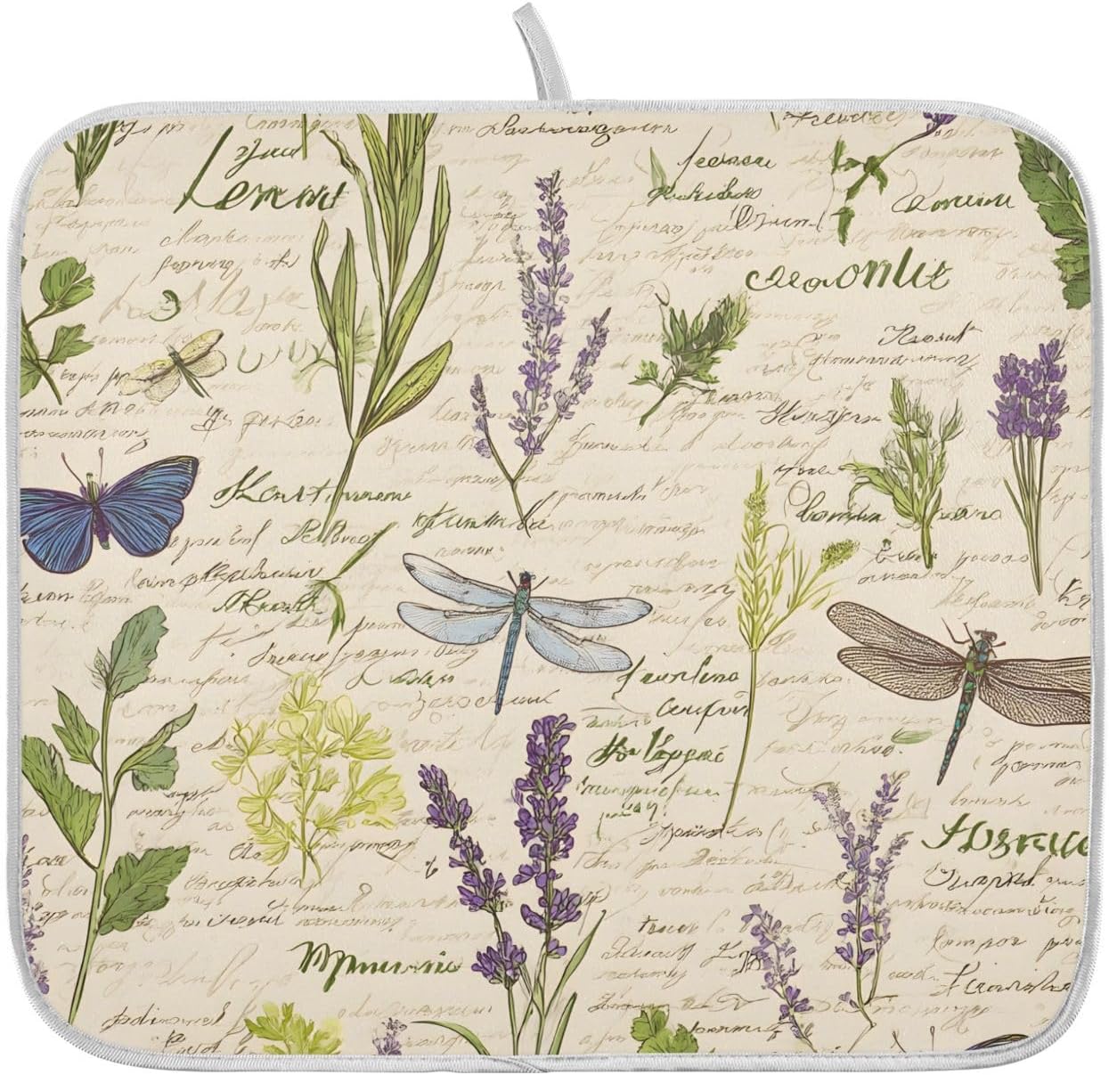Handwritten Dragonfly Butterfly Dish Drying Mats for Kitchen Counter Absorbent Microfiber Dish Drying Matt 16 x 18 Inch Draining Reusable Rack Pad