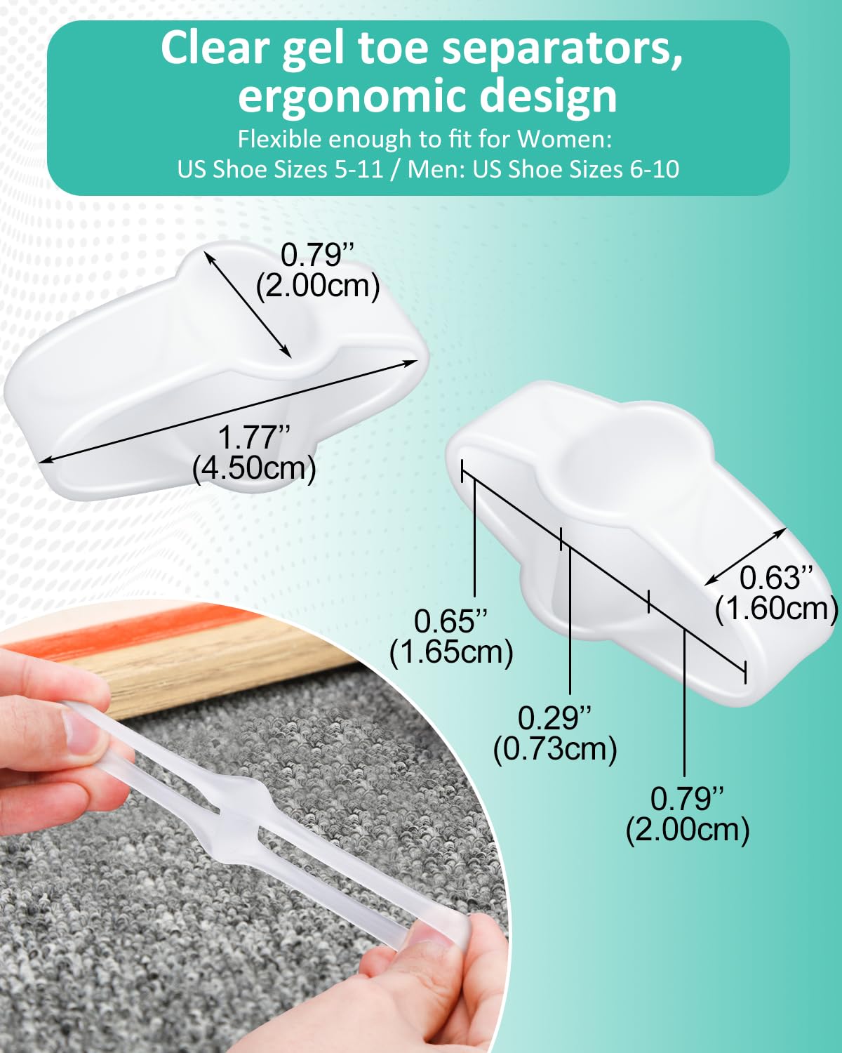 10 Pack Bunion Toe Corrector, Gel Toe Separators Big Toe Spacers with 2 Loops for Women Big toe, Bunion Pain Relief, Overlapping Toe, Hammer Toe (Clear)