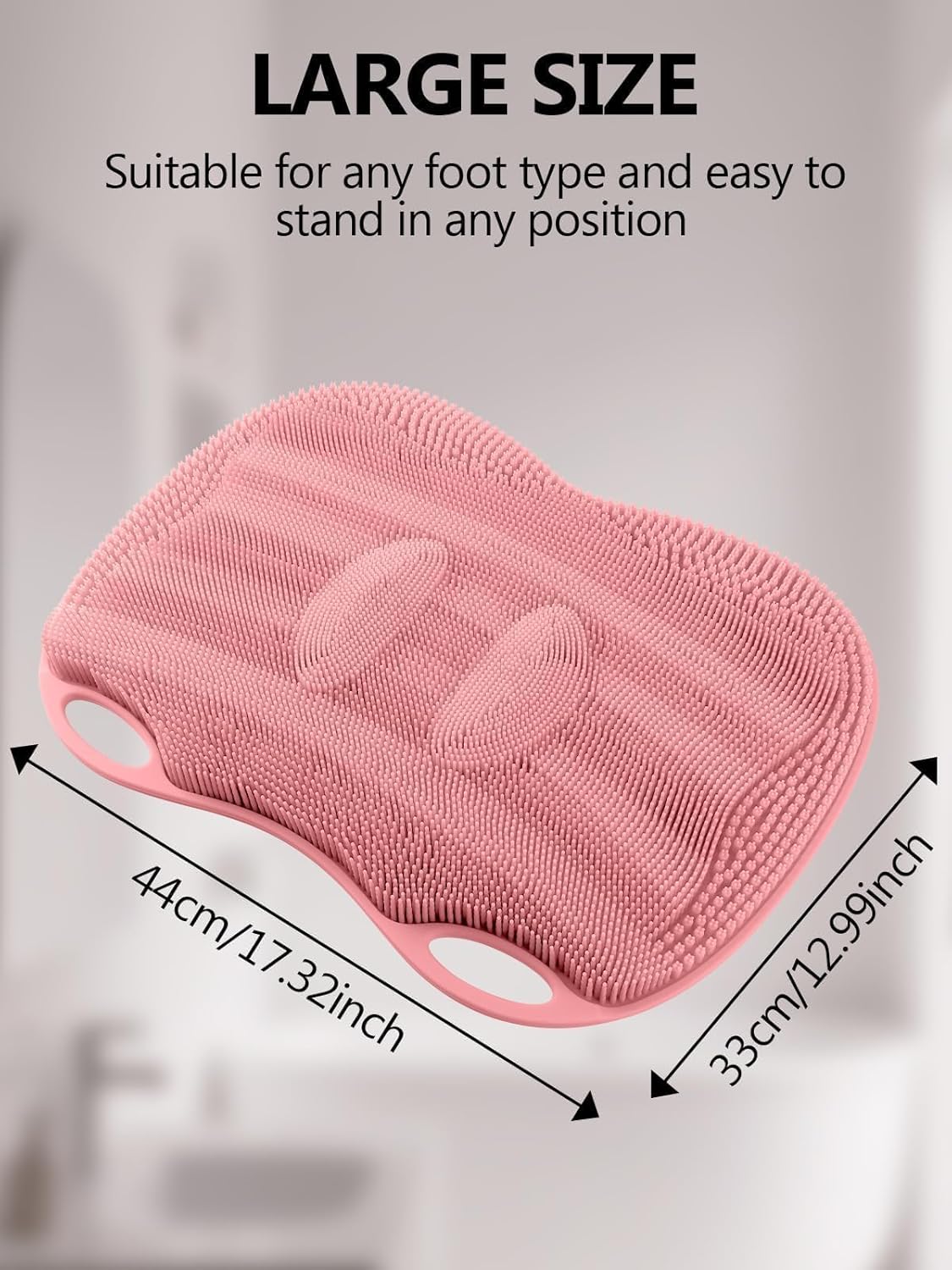 Kalolary Silicone Shower Foot Scrubber Mat, Large Foot Scrubber in Shower with Non Slip Suction Cups Foot Cleaner Brush to Clean Exfoliate and Massage Feet Without Bending Over Easy to Clean (Pink)