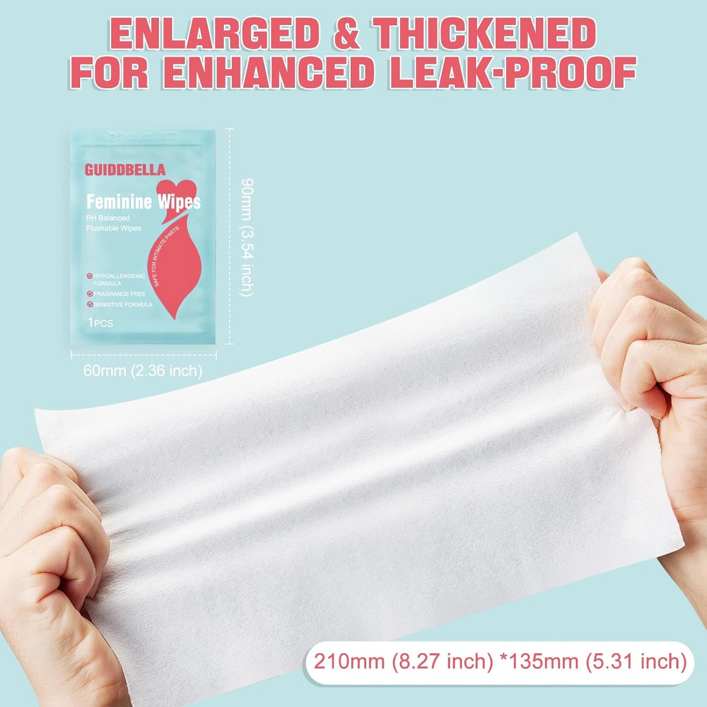 Feminine Wipes for Women - Individually Wrapped Flushable Wipes, PH-Balanced, Alcohol-Free, Unscented, Safe for Sensitive Skin (50 Count)