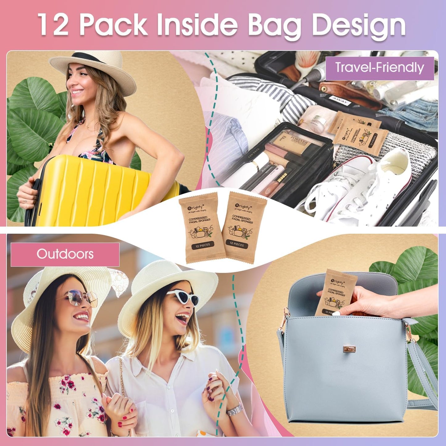 ORIGHTY 96 Count Facial Sponges for Cleansing, 100% Natural Cellulose Facial Sponges for Washing face, Compressed Cosmetic Spa Face Sponge for Exfoliating Mask, Makeup Removal, Pink