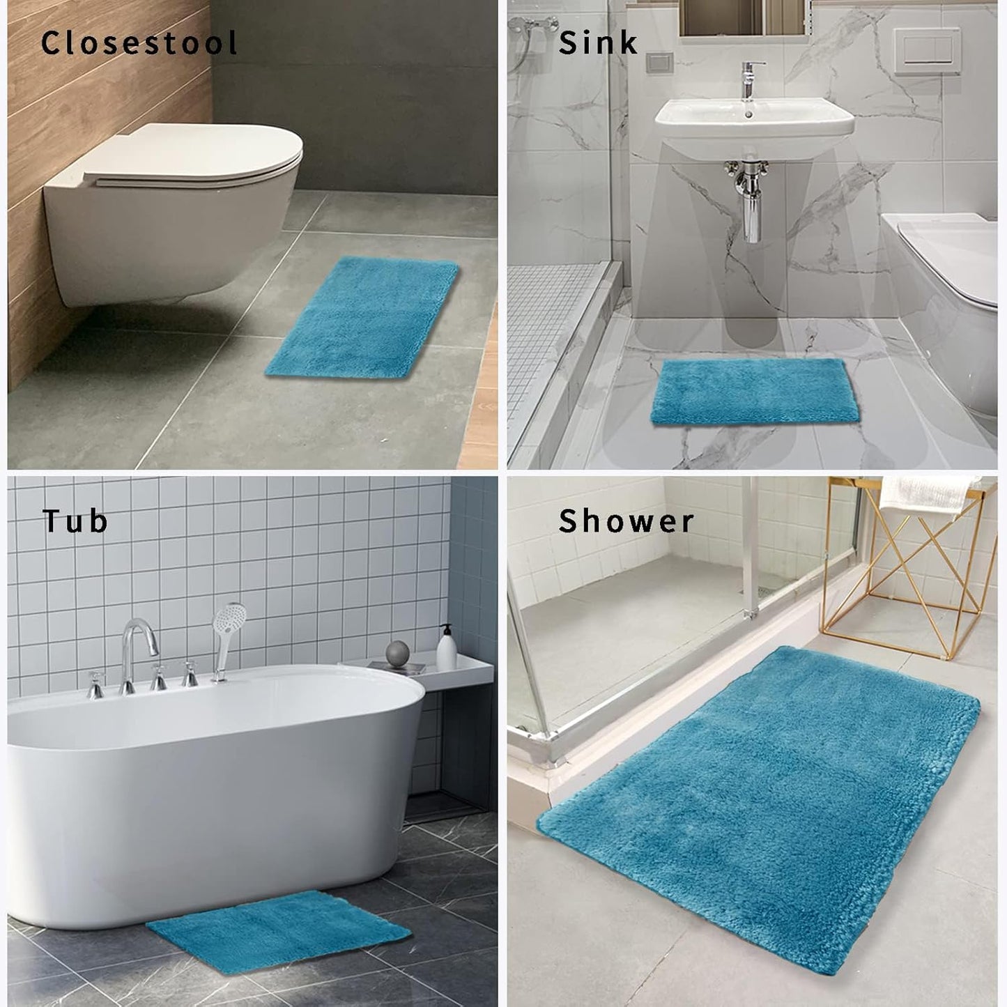 FIFU Bathroom Rugs 17" W x 24" L, Bath Mat for Bathroom, Bedroom, Laundry Room & Kitchen, Non-Slip Rubber Latex Backing, Extra Soft and Absorbent Microfiber Carpet, Machine Washable Rug, Sky Blue