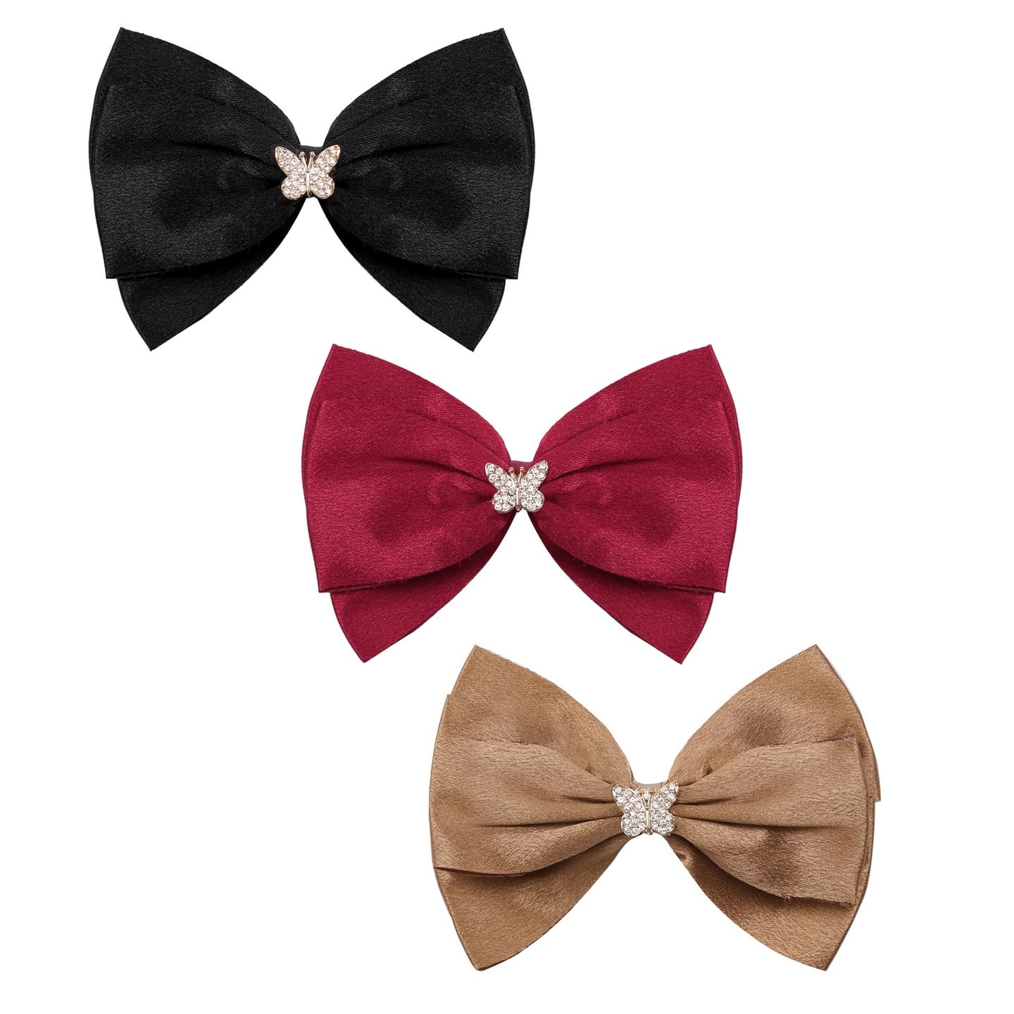 Elegant Hair Bow Set Sweet Styles with Crystal and Pearl Accents Fashion Hair Clips for Girls (Brown/Burgundy/Black)