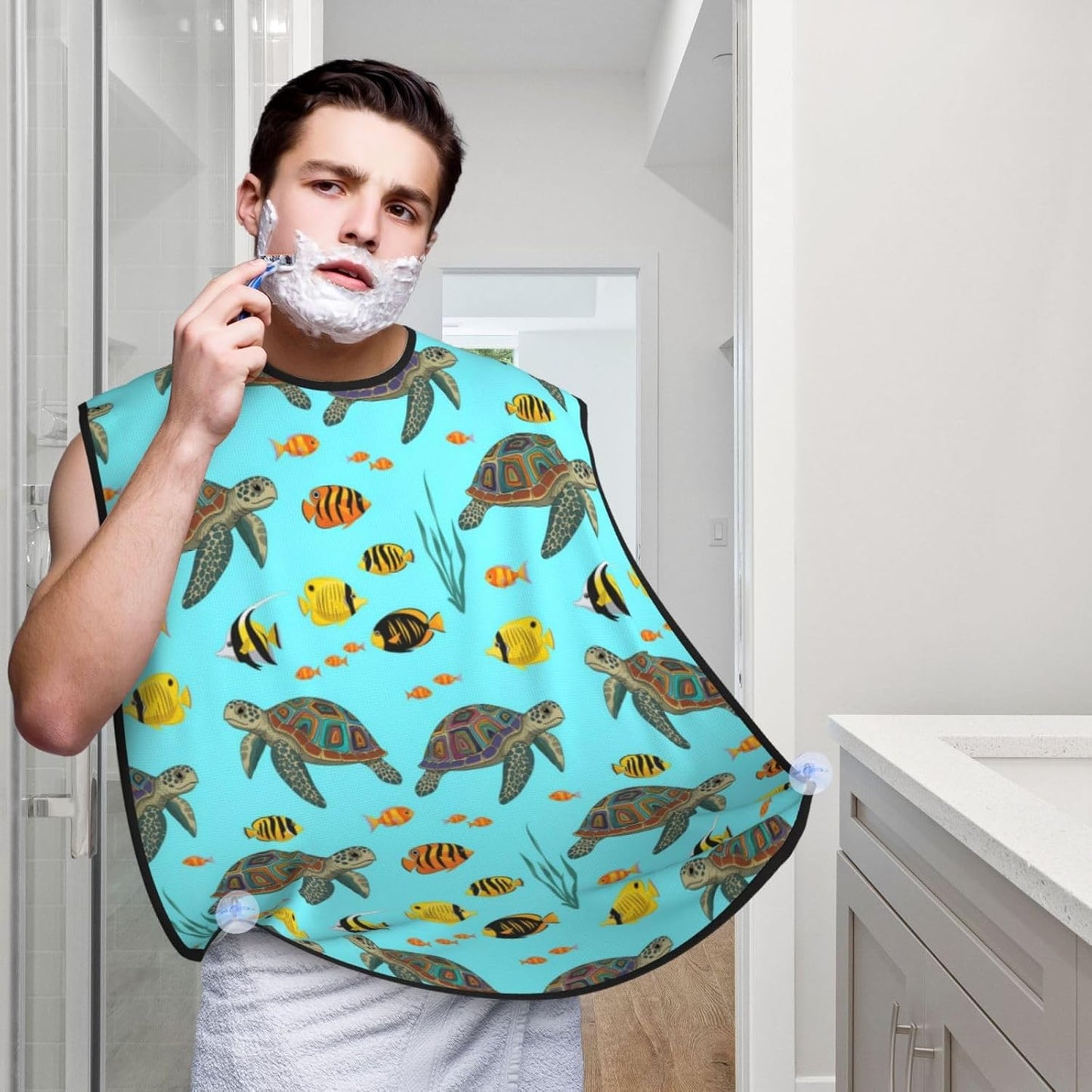 Beard Apron Hair Catcher, Mint Grenn Turquoise Sea Turtles Shave Bib, Waterproof Non-Stick Shaving Bib, Trimming Grooming Tool for Dad Men Anniversary
