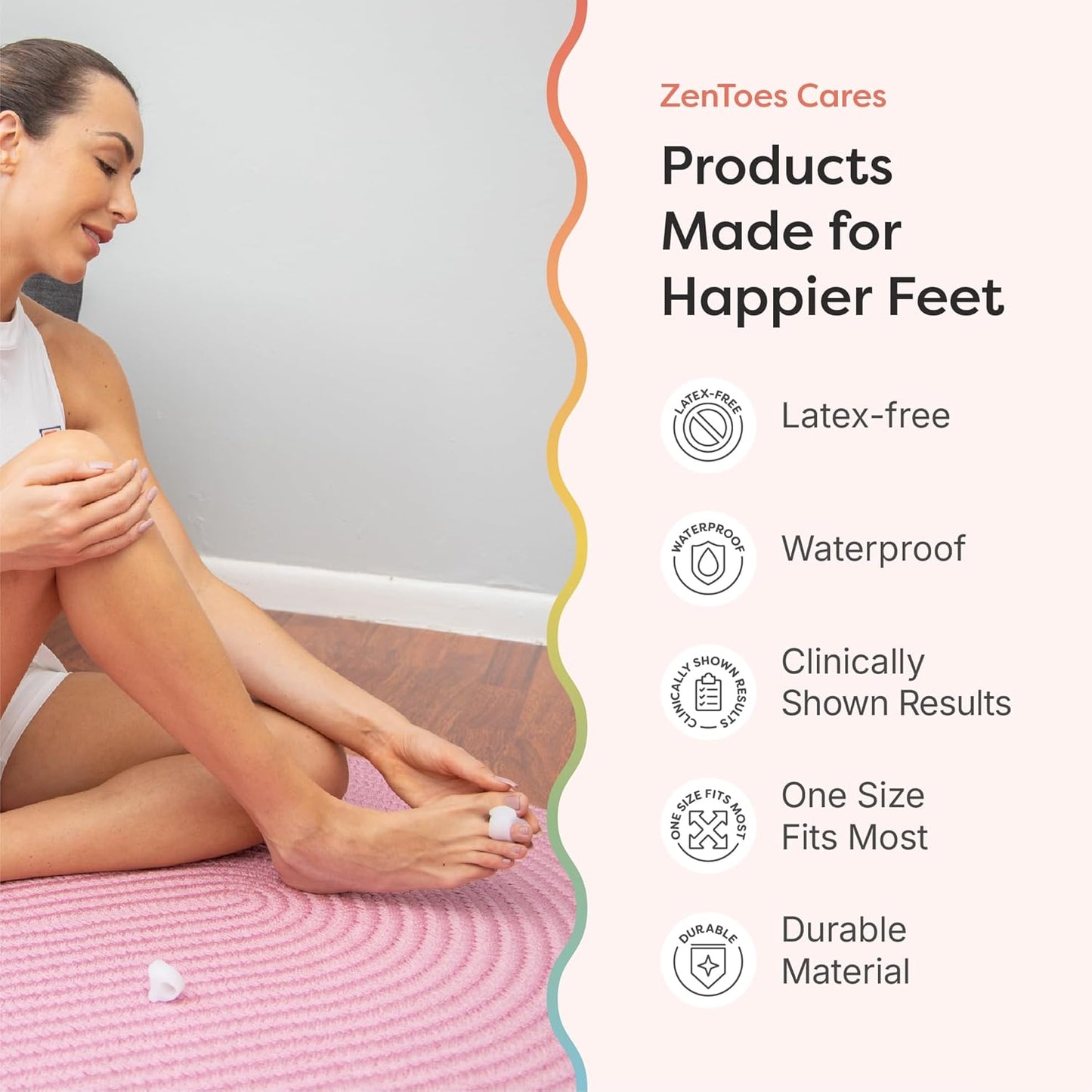 ZenToes Gel Toe Separators for Overlapping Toes, Bunions, Big Toe Alignment, Corrector and Spacer - 4 Pack (White)