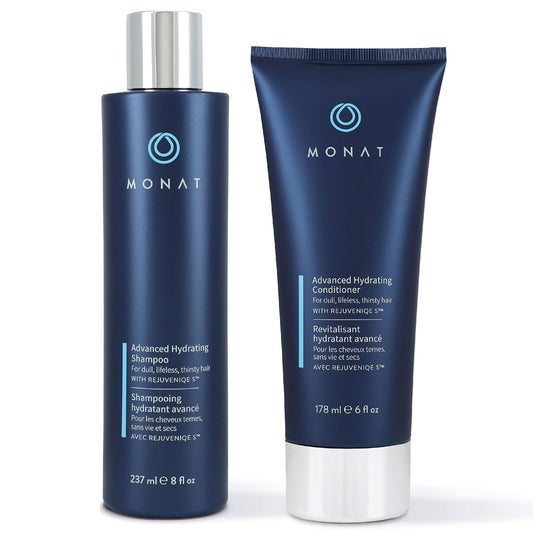 MONAT Advanced Hydration Shampoo and Conditioner Set Infused with REJUVENIQE For Dry Fine to Medium Hair - Moisturizes & Strengths - Sulfate-Free, Paraben-Free, Frizz-Reducing - 8 fl. oz. & 6 fl. oz.