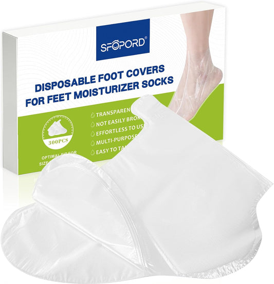 300PCS Disposable Foot Covers for Feet Moisturizer Socks - Plastic Foot Covers Extra Large Size for Pedicure, Moisturizing & Paraffin Wax Treatments, Spa Socks Designed for Foot Care