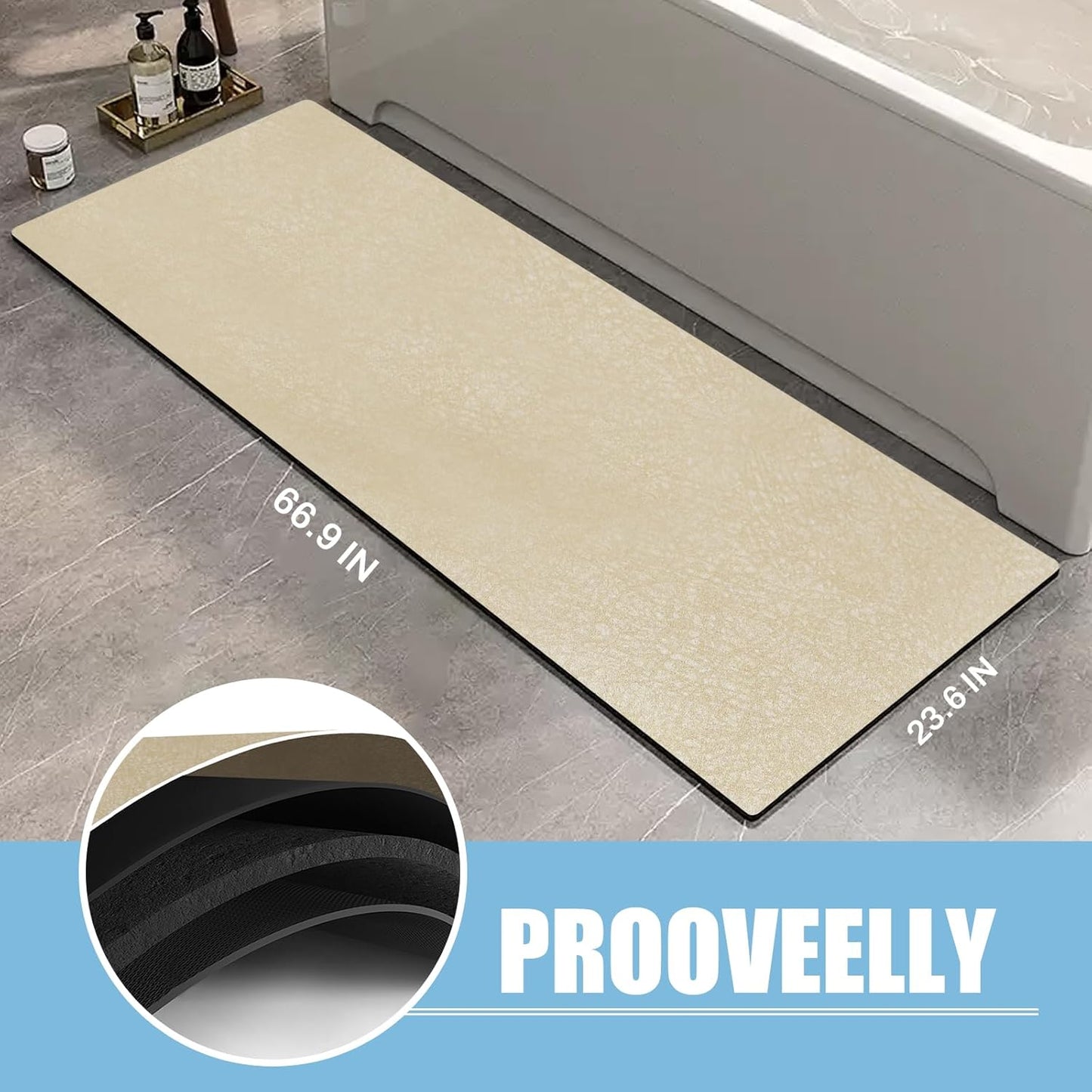 Diatomaceous Earth Bath mat Bathroom Rugs Super Absorbent Quick Dry Non Slip Bath Mat Thin Bathroom Floor Mats Fit Under Door-Shower Rug for in Front of Bathtub Shower, Coffee, 23.6"x66.9"