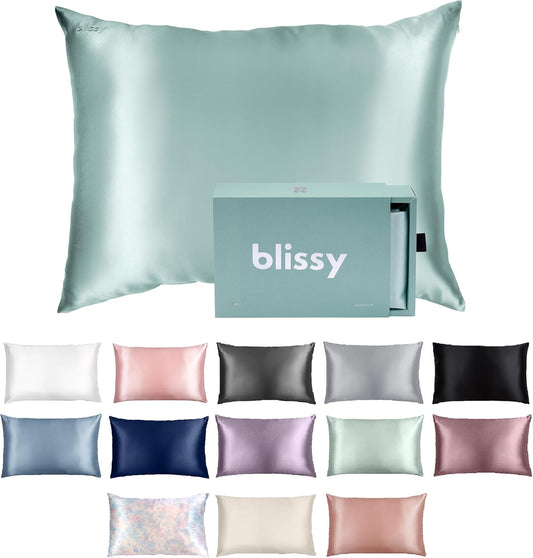 Blissy Silk Pillowcase - 100% Pure Mulberry Silk - 22 Momme 6A High-Grade Fibers - Silk Pillow Cover for Hair & Skin - Regular, Queen & King (Mint, Queen)