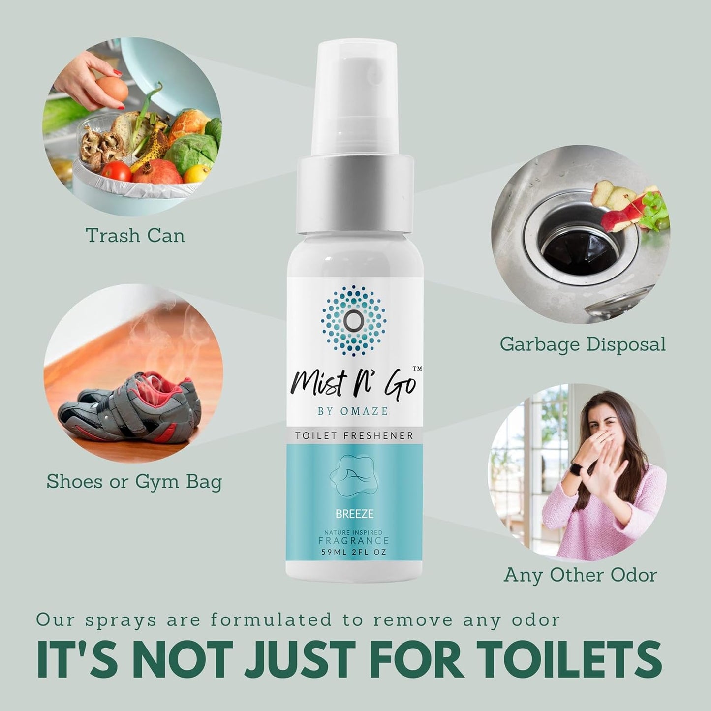 Mist N’ Go by Omaze Travel Bathroom Spray for Toilet Spray Odor Eliminator - Travel Toilet Spray for Bathroom Air Freshener Spray for Bathroom Deodorizer - Breeze Regular Size (2oz x3)