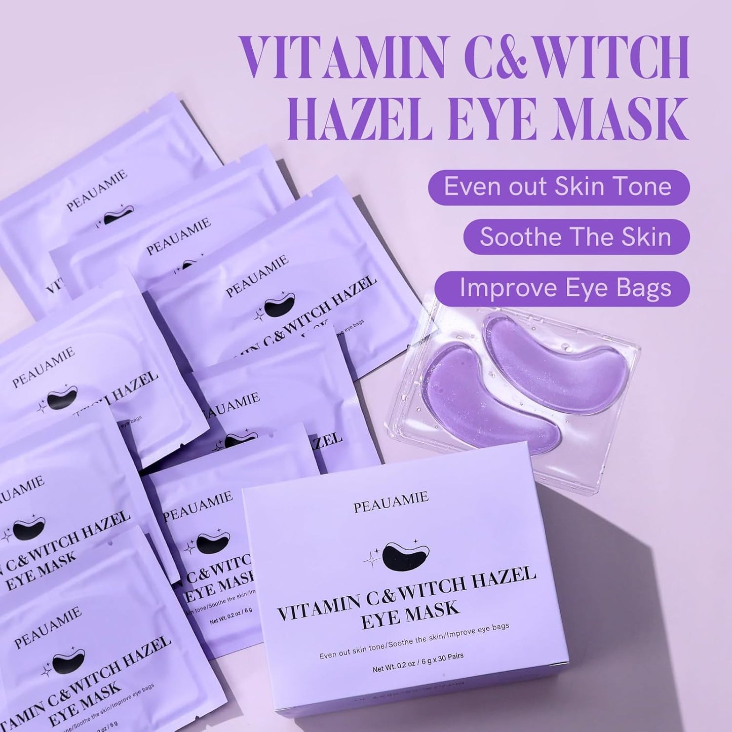 Under Eye Patches with Vitamin C and Witch Hazel Eye Mask for Dark Circles and Puffiness,Face Mask Skin Care Products 30 Pairs