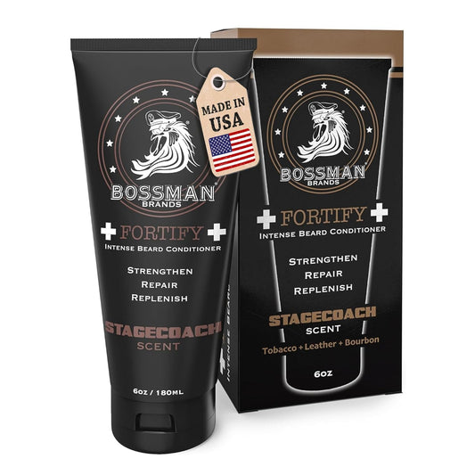 Bossman Fortify Intense Beard Conditioner for Men (Stagecoach Scent) – Moisturizes, Replenishes & Protects with Natural Ingredients – Thicker Formula, Made in USA