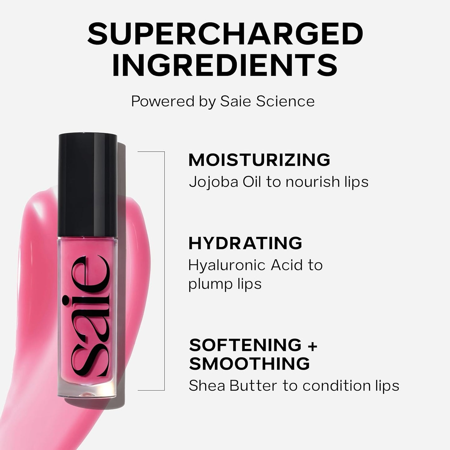 Saie Glossybounce - Hydrating Lip Gloss and Tinted Lip Oil Hybrid with Hyaluronic Acid & Jojoba Oil for Non-Sticky, Ultra-Shiny, Plump & Soft Lips - Everyday Makeup Essential - Push (.17 oz)