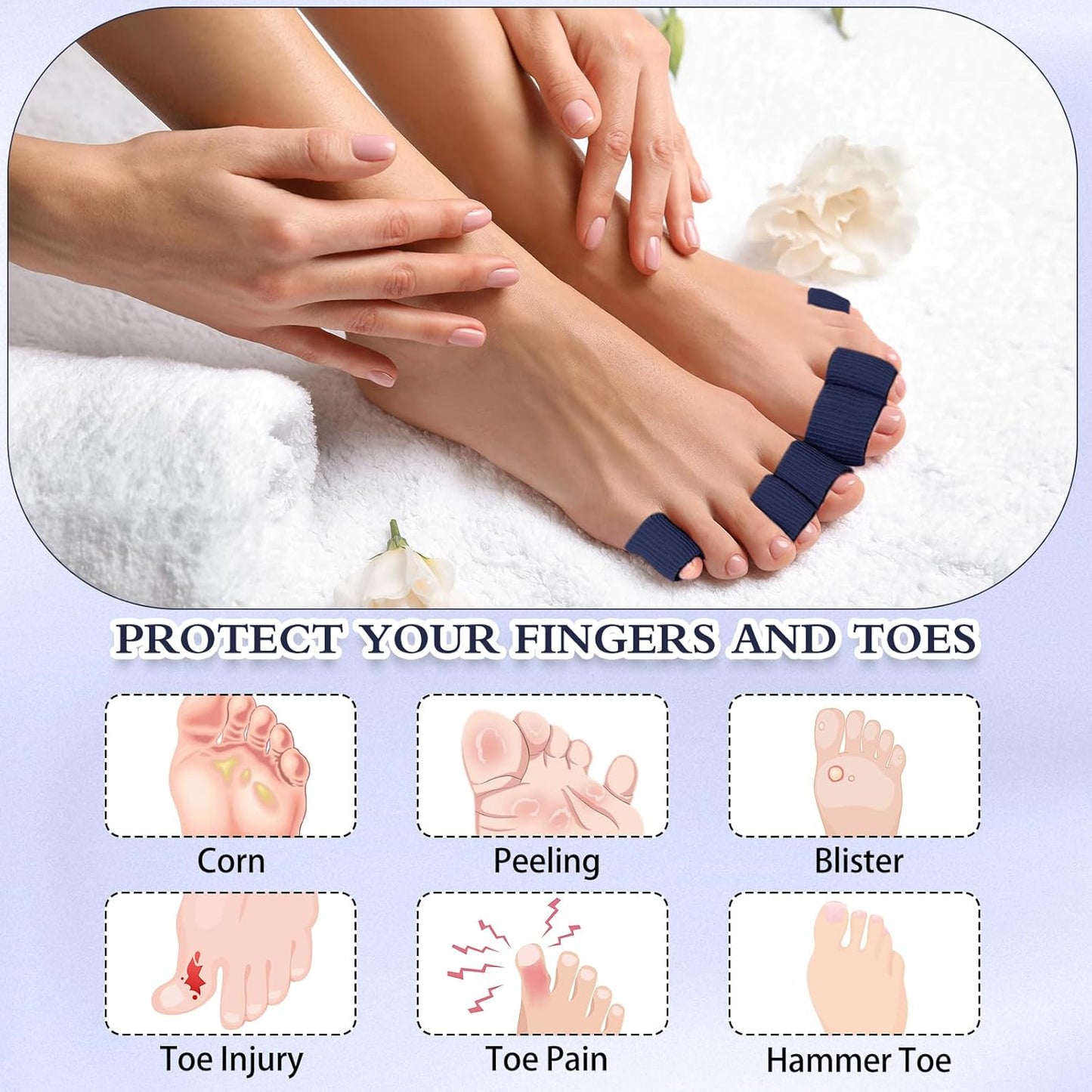 Blulu 24 Pieces Toe Tubes 0.98 Inches Cushion Tube Corn Pads for Toes Sleeves Soft Gel Protectors for Cushions Corns Blisters Calluses 3 Size(Navy Blue,Assorted Sizes)