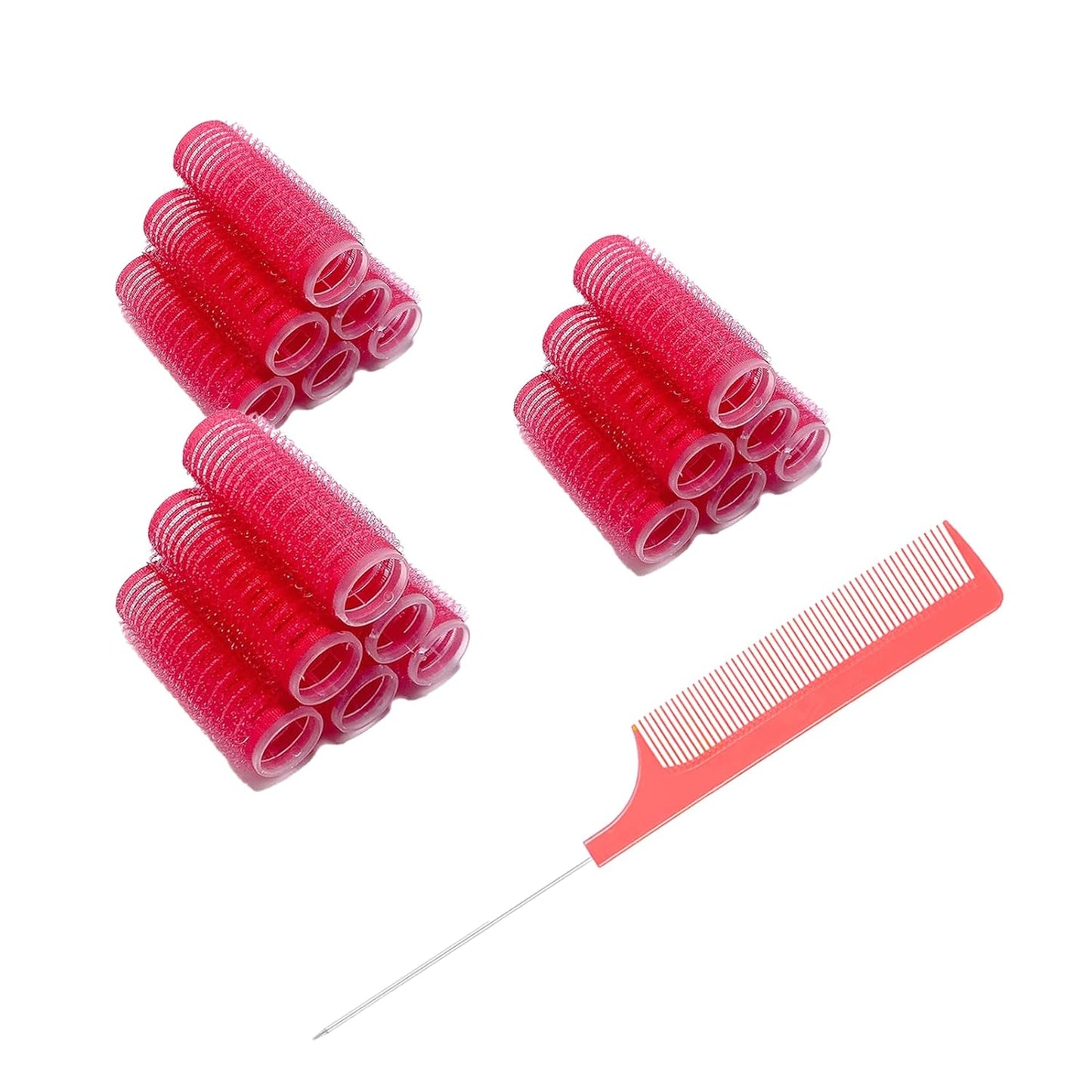 18PCS Self Grip Small Hair Curlers Heatless Roller Hair Curlers Pro Salon Hairdressing Curler DIY Curly Hairstyle Hair Rollers Tools Rat Tail Comb for Women Medium Short Hair(Red)