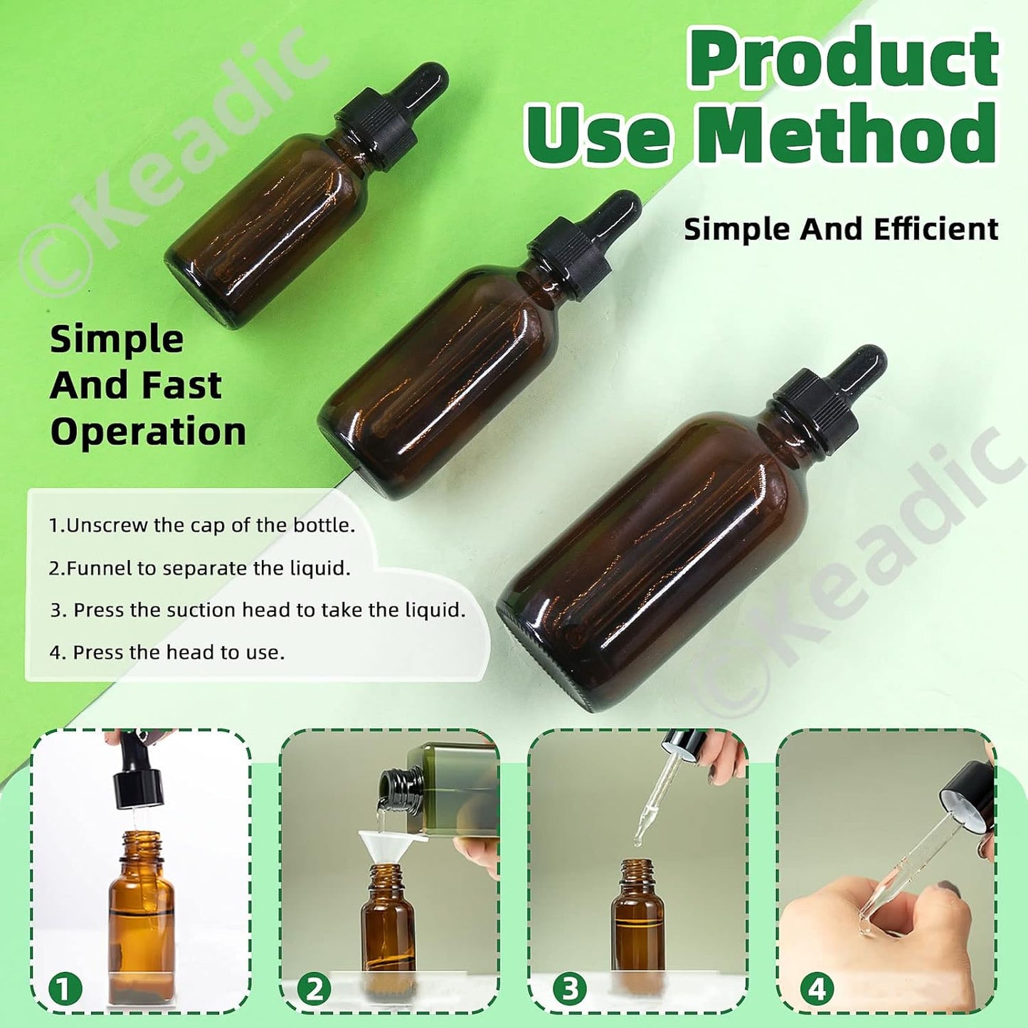 Keadic 24 Pack Dropper Bottle, 1 Oz 2 Oz 4 Oz Amber Glass Eye Dropper Bottle Amber Glass Tincture Bottles for Essential Oils Perfumes Liquids