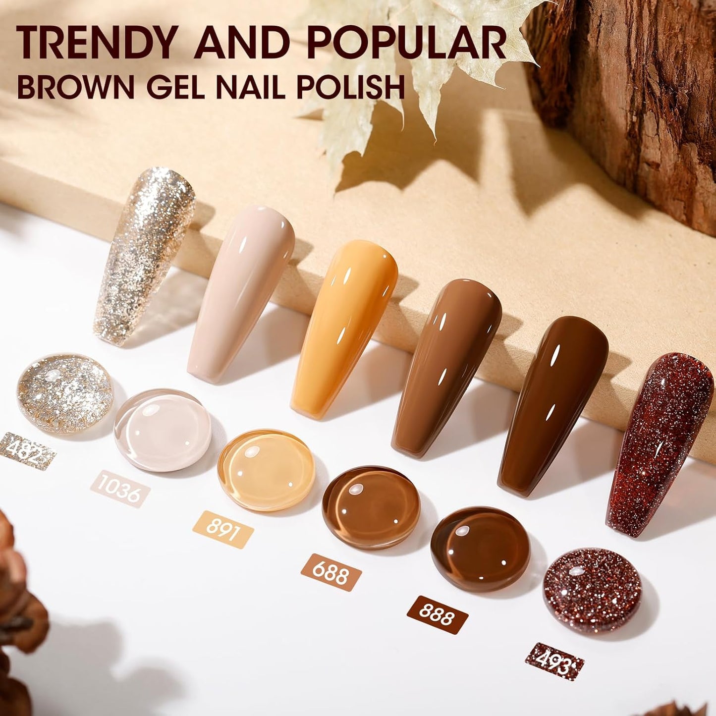 GELLEN Brown Gel Nail Polish, Winter Fall Brown Gel Polish 6 Colors Set, No Wipe Soak Off Long Lasting Glossy UV Gel for Women Manicure Home Salon, 0.33oz