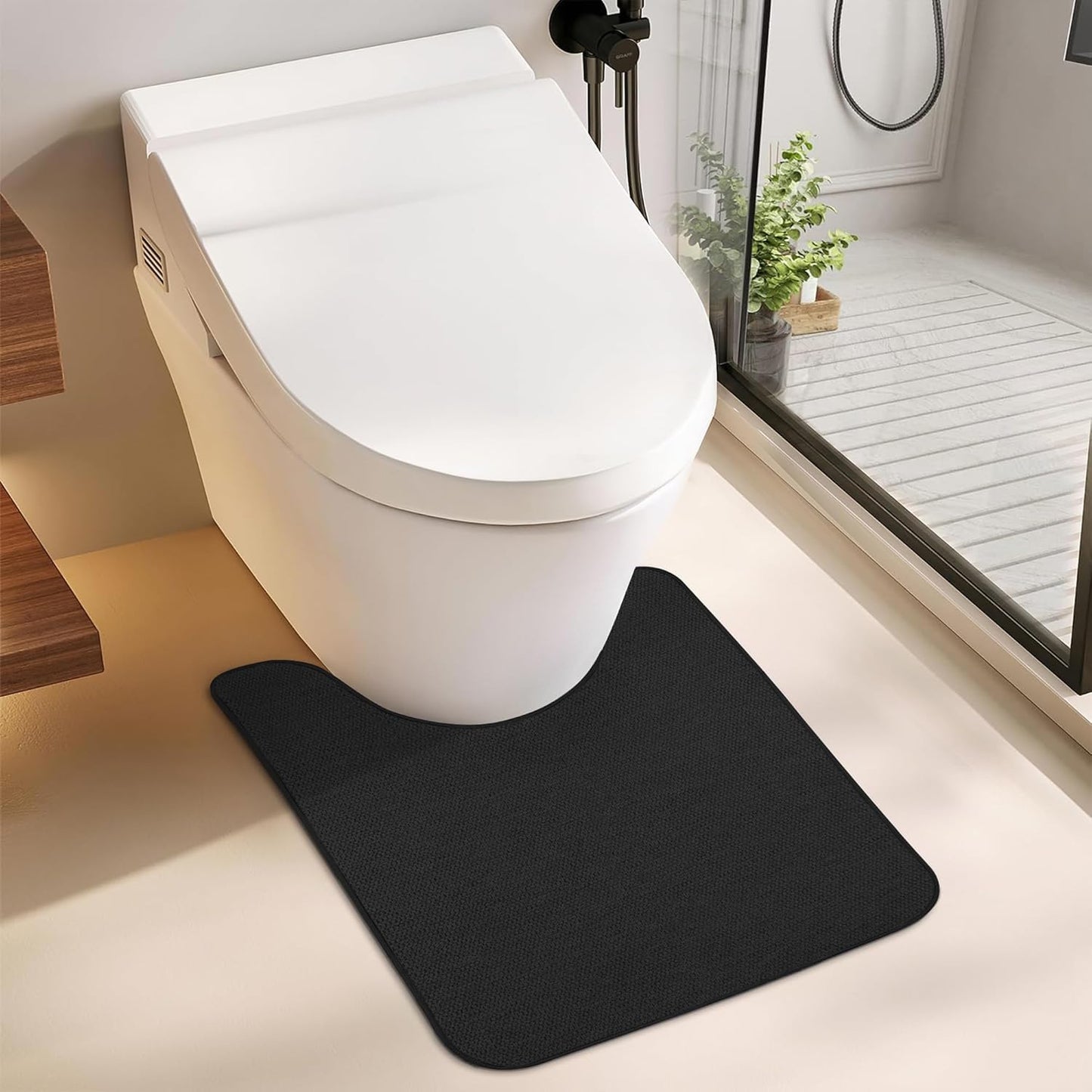 Toilet Rugs U Shaped Bathroom Rug,Machine Washable Non Slip Quick Dry Super Absorbent Ultra Thin Toilet Mats for Bathroom Toilet.Black,1'8"x2'(20x24inch)