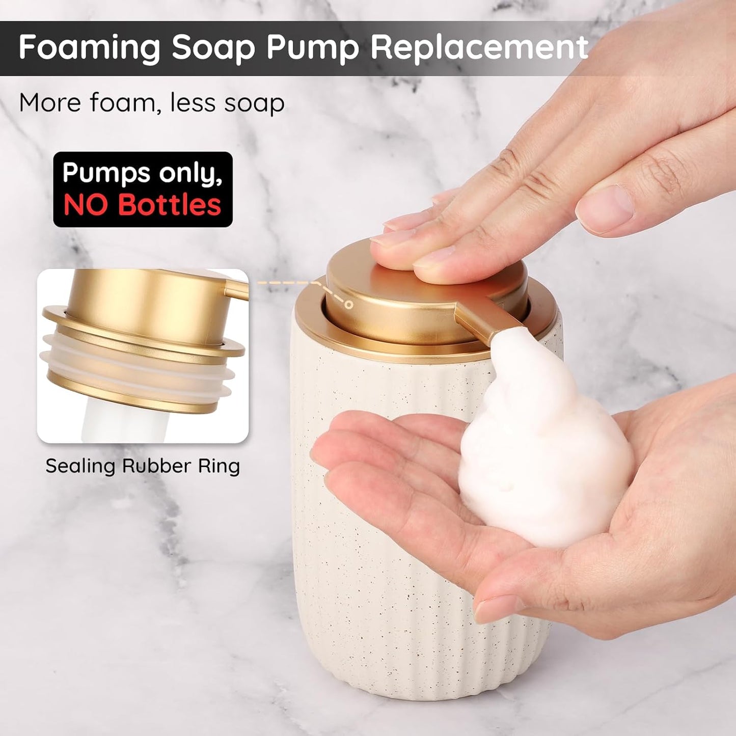 Segbeauty 2pcs Gold Foam Soap Dispenser Pump Head Lid, Foaming Hand Soap Dispenser Pump Replacement for Bathroom Ceramic Shampoo Bottle, Pumps for Kitchen Dish Wash Bottles, Hand Wash Lid Replacement