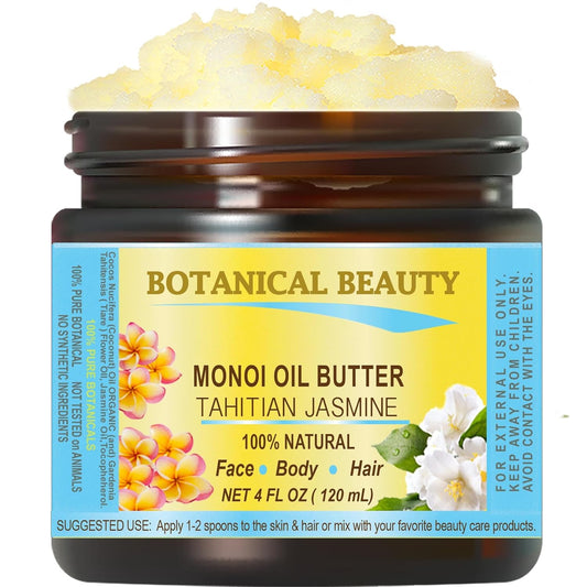 Botanical Beauty MONOI OIL BUTTER TAHITIAN JASMINE Pure Natural Virgin Unrefined RAW for FACE, SKIN, BODY, DAMAGED HAIR, NAILS (4 Fl Oz)