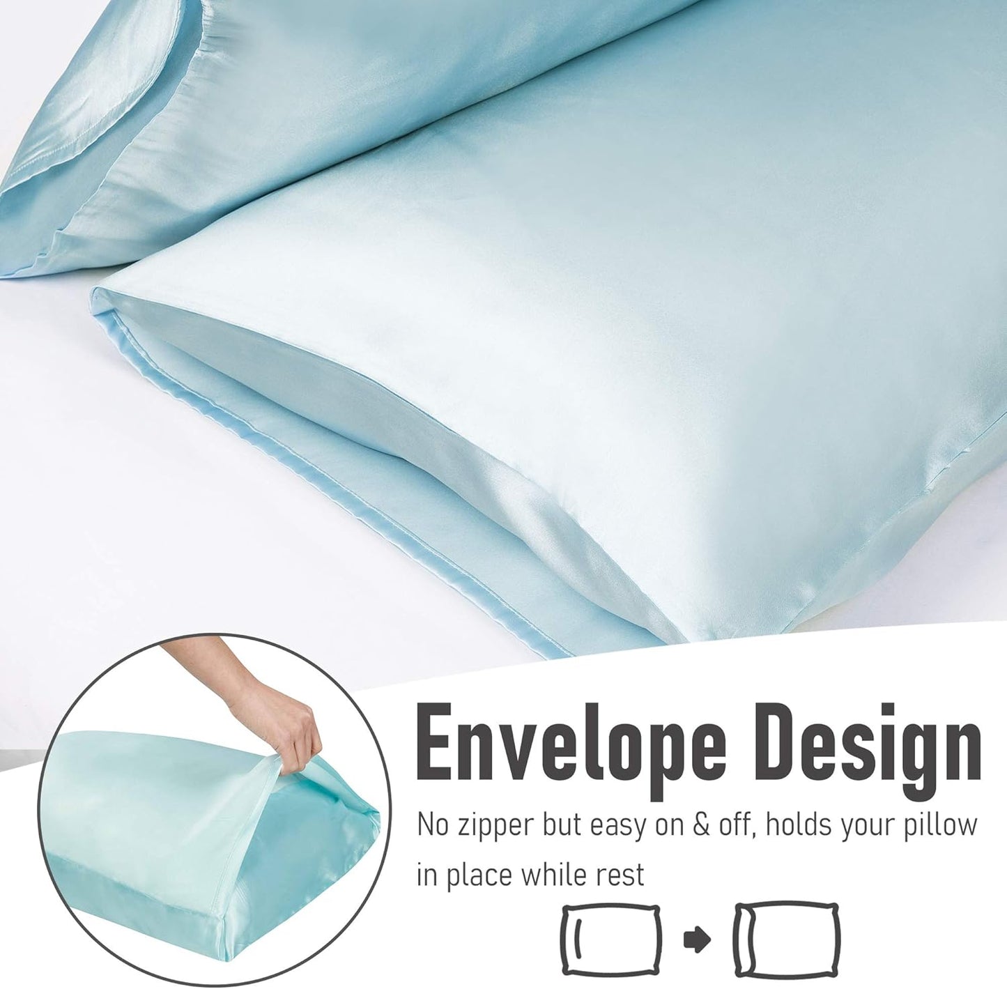 Tyfitb Satin Pillowcase for Hair and Skin, Baby Blue Pillowcases Set of 2, Cooling Pillow Cases Standard Size(20×26 Inches), Soft Luxury Satin Pillowcase with Envelope Closure